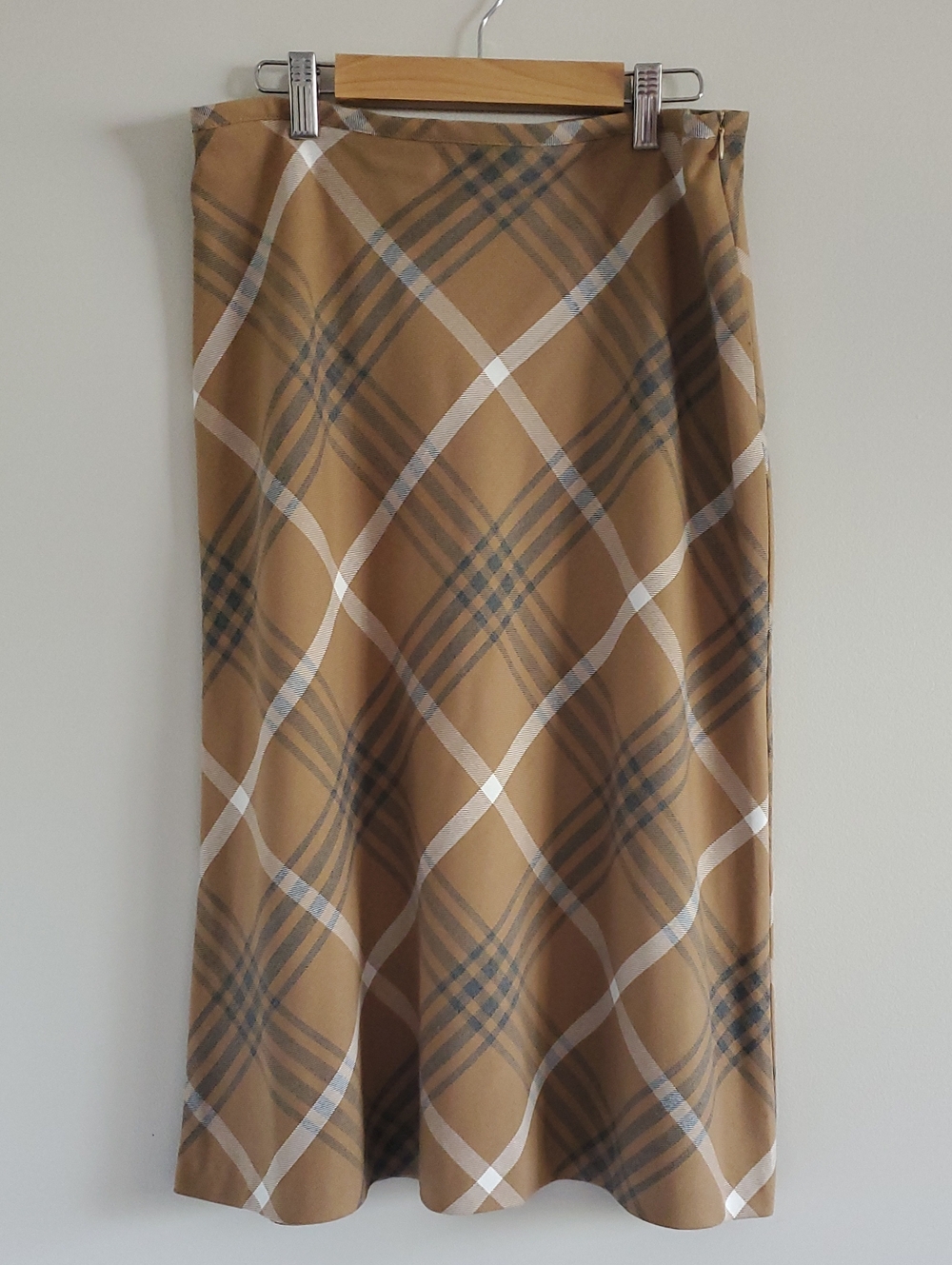 Sasson Vintage Plaid Midi A-line Skirt in Brown & Blue Sz M Country Preppy 90's